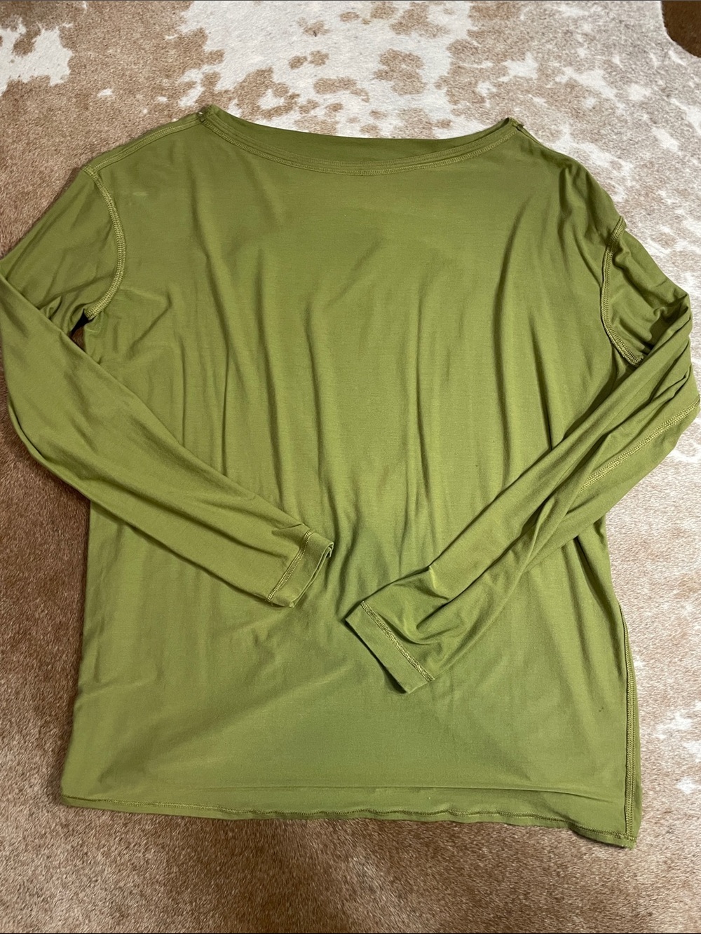 Lululemon Women's Long Sleeve Olive Green Open Back Boatneck Top